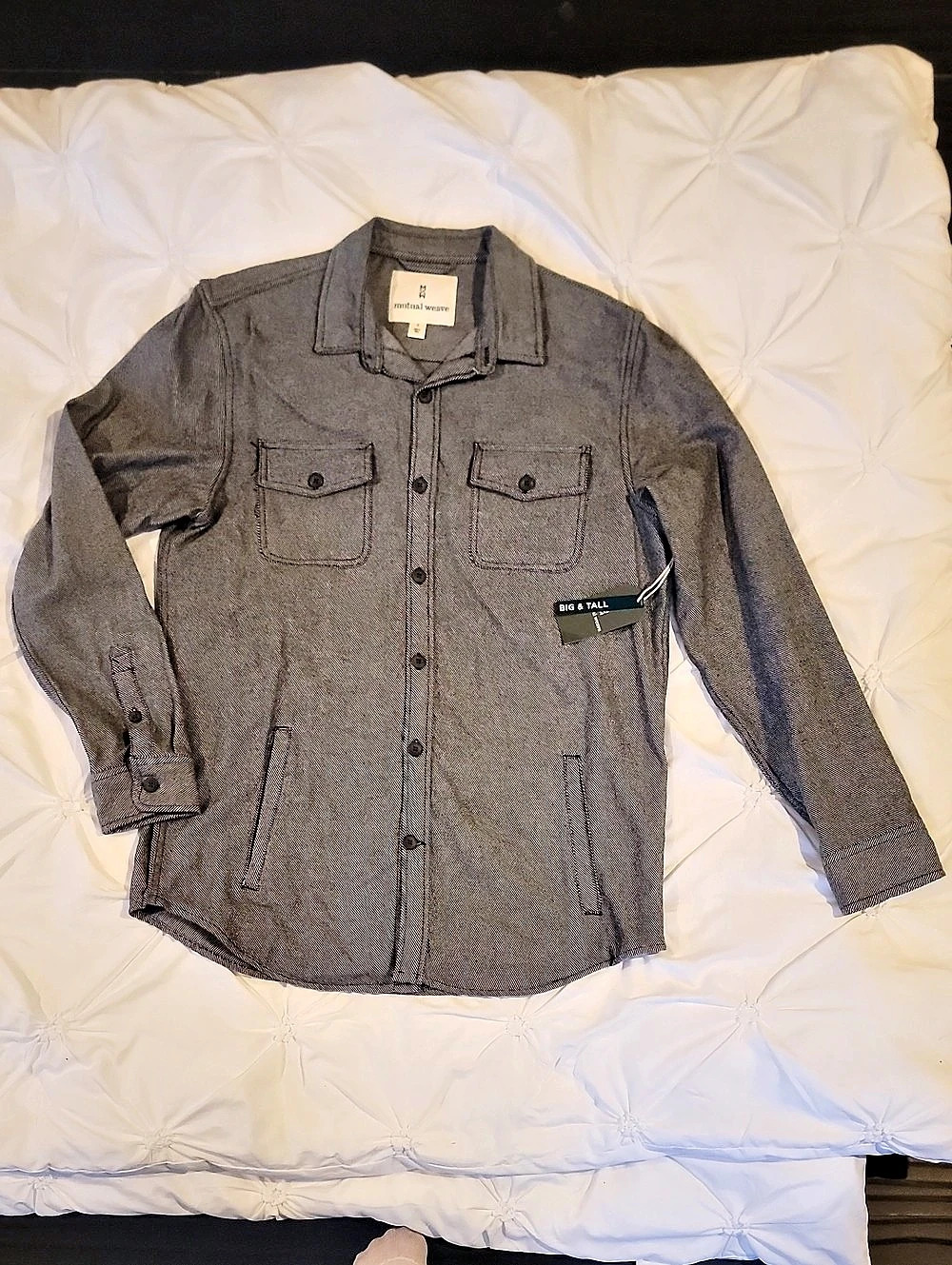 Mutual Weave Big and Tall Shirt Jacket Gray & Black Large Tall